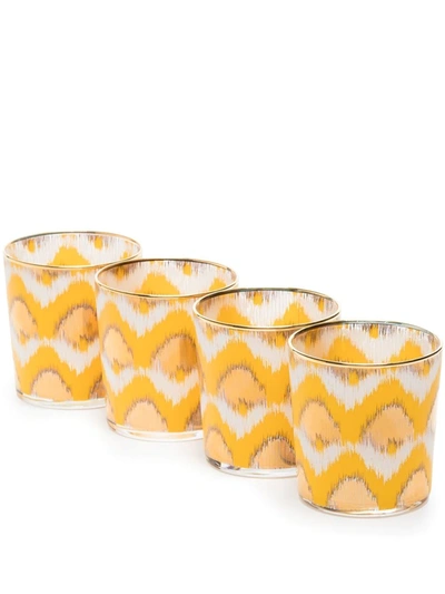 Les-ottomans Ikat-print Water Glasses (set Of 4) In Yellow