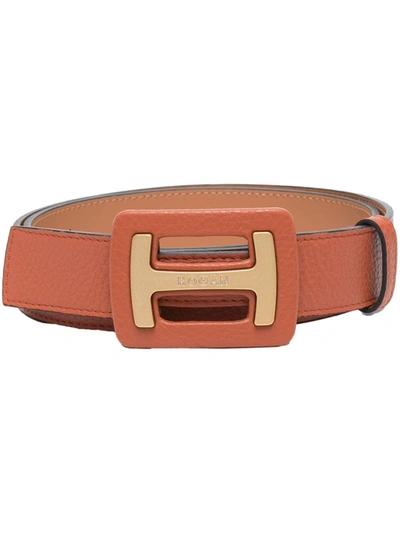 Hogan Leather Logo-plaque Belt In Orange