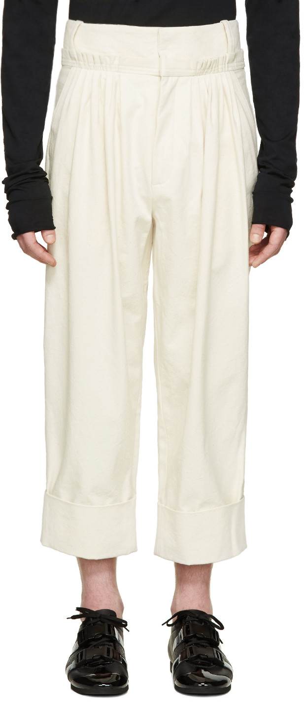 Jw Anderson Off-white Pleated Wide-leg Trousers | ModeSens