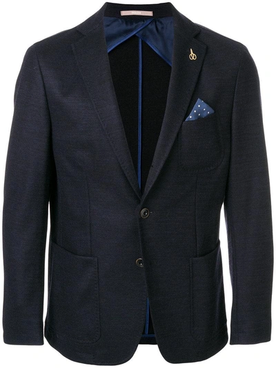 Paoloni Fitted Blazer With Pocket Square In Blue