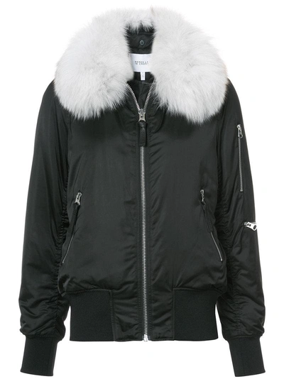 Derek Lam 10 Crosby Fox Fur Collar Bomber Jacket  In Black