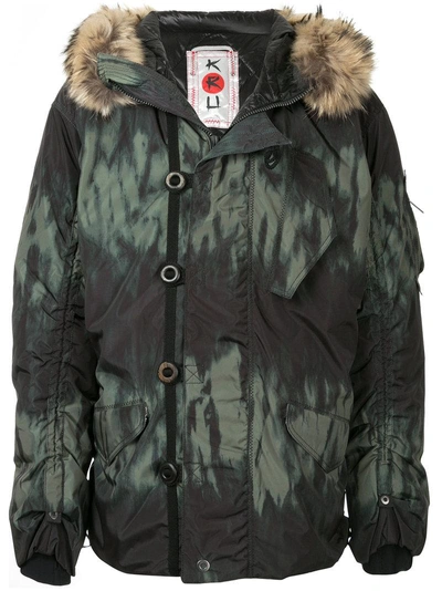 Kru Fur Hooded Parka In Green