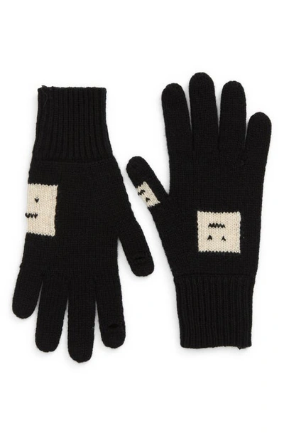 Acne Studios Keanu Pop Face Wool-blend Gloves In Black Oatmeal Melange