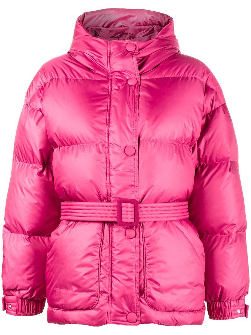 Ienki Ienki Pink Michelin Belted Puffer Jacket With Hood In Pink&purple ...