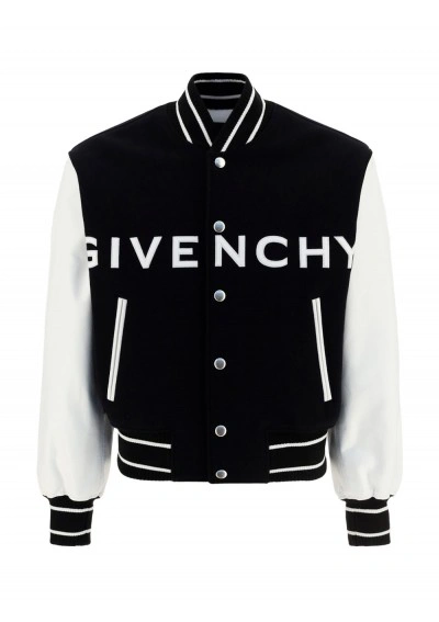 Givenchy Logo-appliquéd Wool-blend And Leather Bomber Jacket In Black