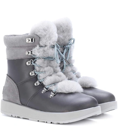 Ugg Viki Waterproof Leather Ankle Boots In Grey