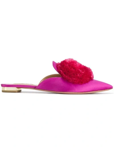 Aquazzura Powder Puff Satin Backless Flats In Pink&purple