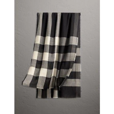 Burberry Lightweight Check Cashmere Scarf In Black