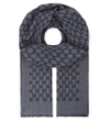 Gucci Logo Wool Scarf In Black Grey