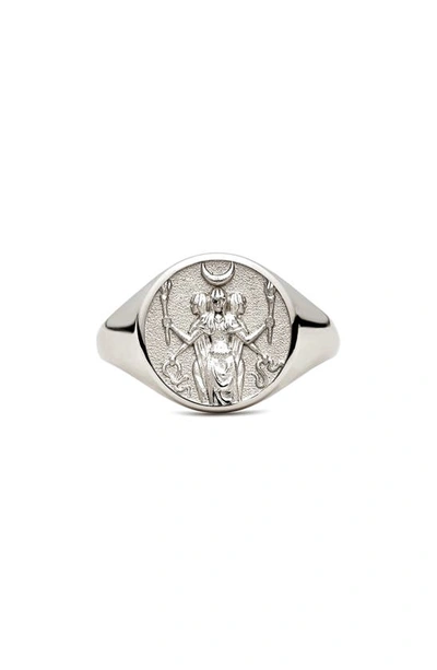 Awe Inspired Hecate Signet Ring In Sterling Silver