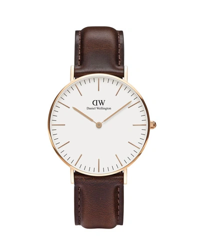 Daniel Wellington 36mm Classic Bristol Watch In Rose Golden/white/brown