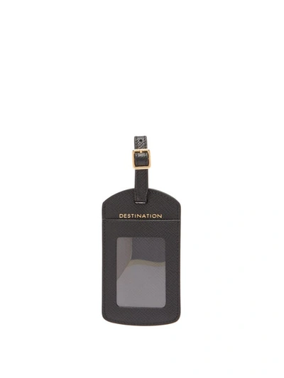 Smythson Panama Leather Luggage Tag In Black