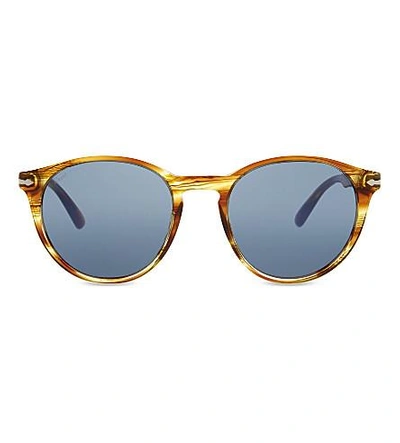 Persol Po3152s Round-frame Sunglasses In Striped Brown Yellow