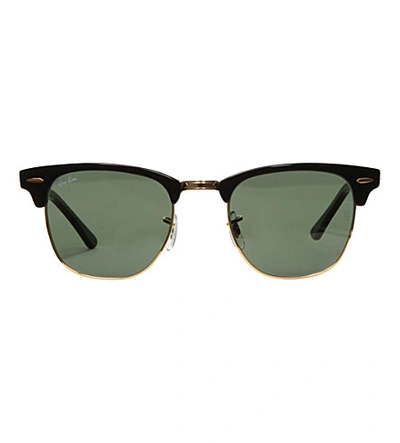 Ray Ban Womens Ray-ban Ebony Clubmaster Sunglasses With Green Lenses Rb3016 49 In Ebony/ Arista