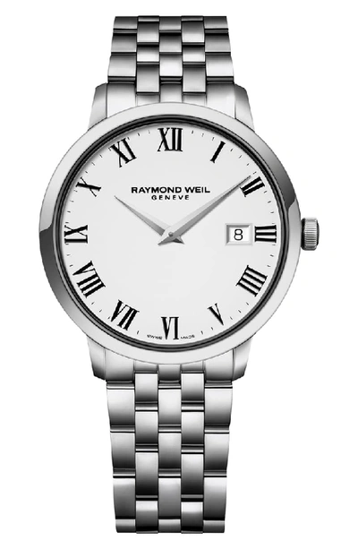 Raymond Weil Toccata Bracelet Watch, 39mm In Silver/ White/ Silver