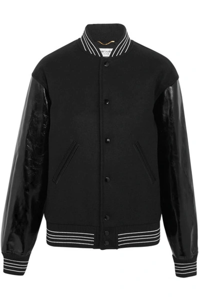 Saint Laurent Teddy Wool-blend And Leather Bomber Jacket In Black