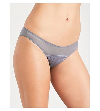 Stella Mccartney Woman Cherie Sneezing Satin-trimmed Mesh Low-rise Briefs Anthracite