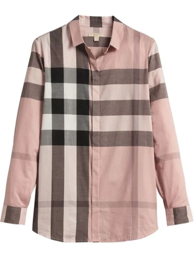 Burberry Large Checkered Cotton Blouse In Pink