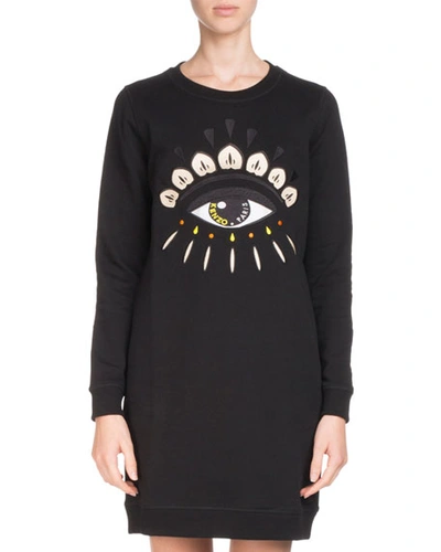 Kenzo Crewneck Signature Classic Sweatshirt Dress In Black