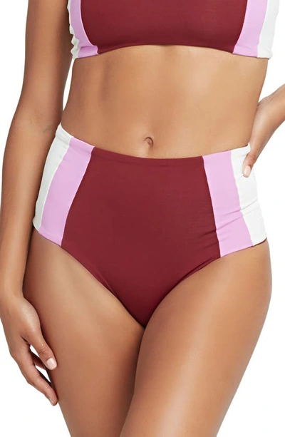 L*space Portia Girl High Waist Bikini Bottoms In Sangria Rosebud Cream