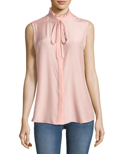 Frame Ruffle-neck Sleeveless Silk Blouse In Pink