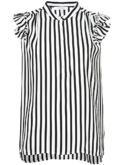 Frame Sleeveless Striped Silk Blouse With Ruffled Trim In Noir Multi
