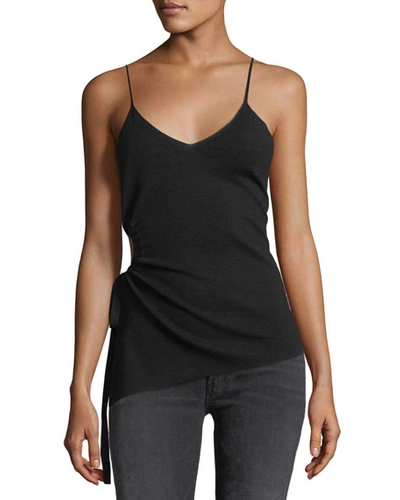 Alexander Wang T V-neck Ruched Merino-wool Camisole Top In Black