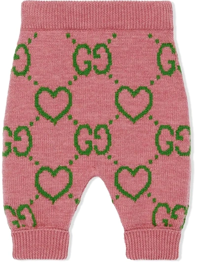 Gucci Babies' Intarsia-knit Logo Slip-on Trousers In Dk Rose/grass Green