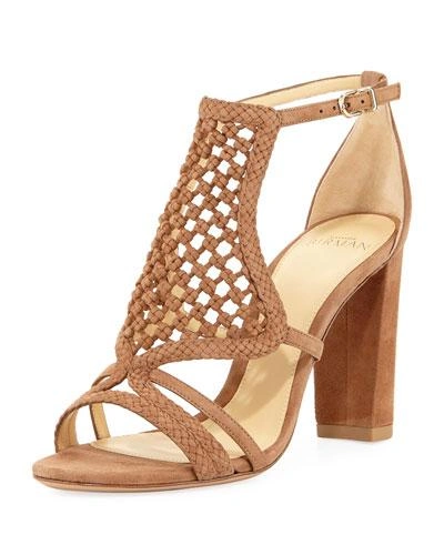 Alexandre Birman Carmella Crocheted Suede Sandal In Beige