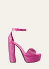 Prada Crystal-studded 135mm Satin Platform Sandals In Pink