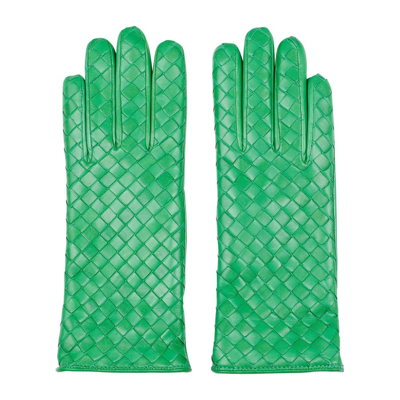 Bottega Veneta Leather Gloves In Green