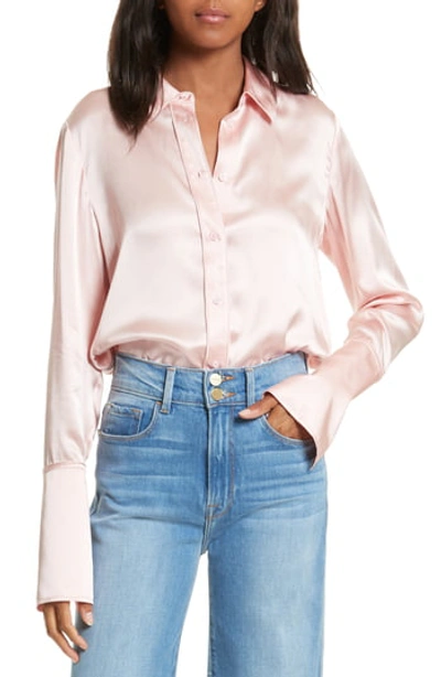Frame Button-front Silk Satin Blouse In Spanish Pink