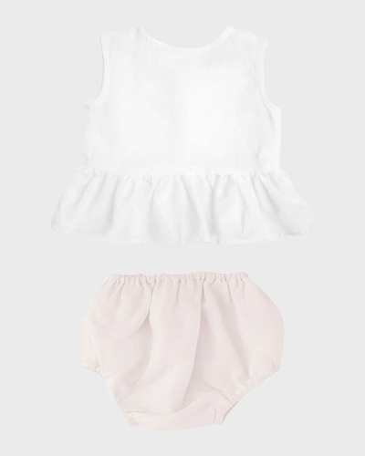 Louelle Kids' Girl's Peplum Top W/ Bloomers In Blossom Pink