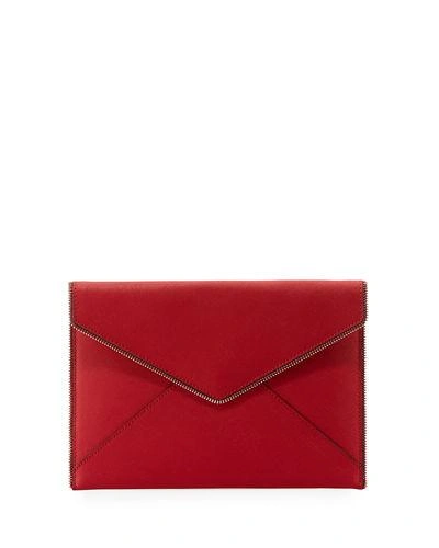 Rebecca Minkoff Leo Saffiano Envelope Clutch Bag In Carnation/silver