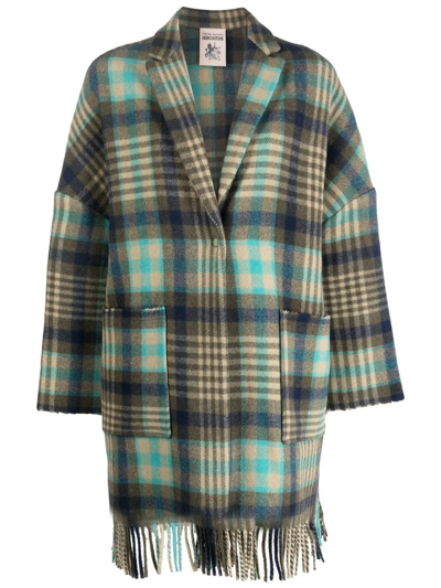 Semicouture Fringed-edge Tartan Coat In Multicolor