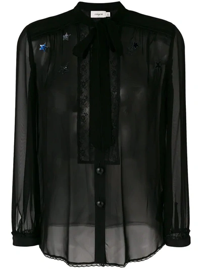 Coach Tie Neck Blouse In Black - Size 02