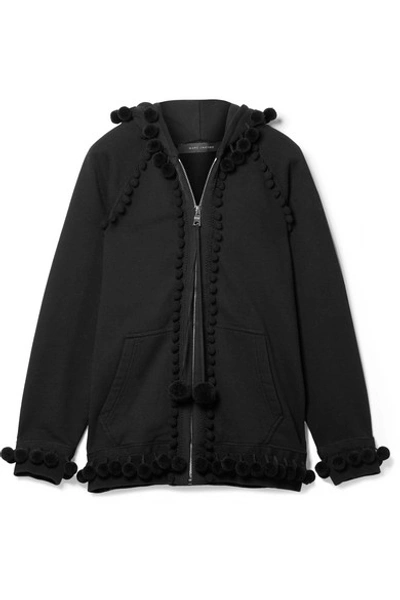 Marc Jacobs Pompom-embellished Cotton-terry Hooded Top In Black