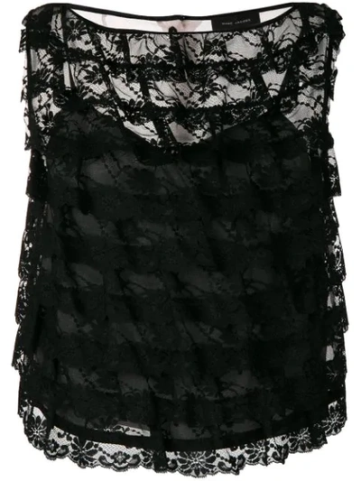 Marc Jacobs Ruffled-organza Ruffle Lace Shell Top In Black