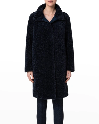 Akris Punto Stand-collar Faux Shearling Coat In Navy