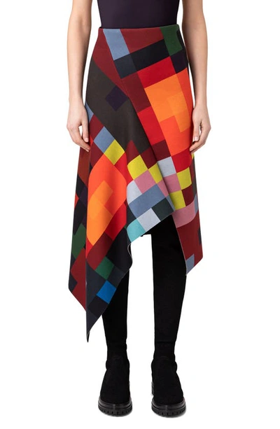 Akris Asymmetric Abstract Print Techno Scuba Knit Skirt In Neutral