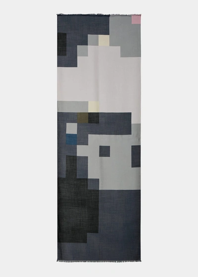 Akris Frayed Silk Cashmere Printed Scarf In Multicolor