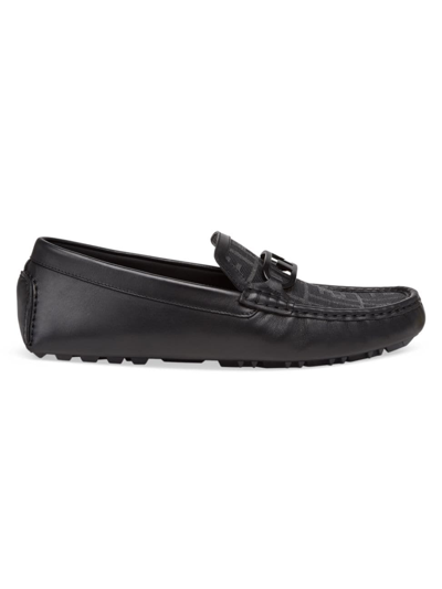 Fendi O-lock Leather Driver Loafers In Black