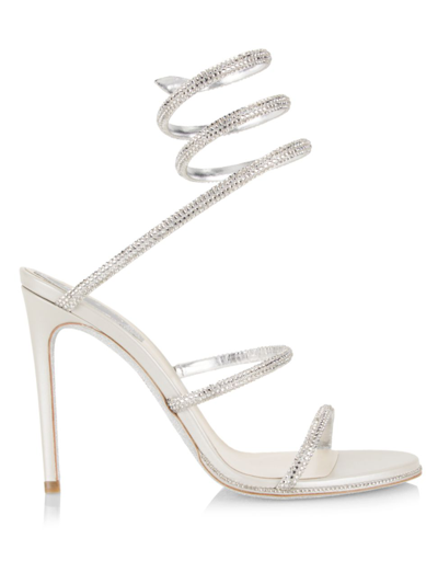 René Caovilla Cleo Crystal-embellished Leather Heeled Sandals In Silver