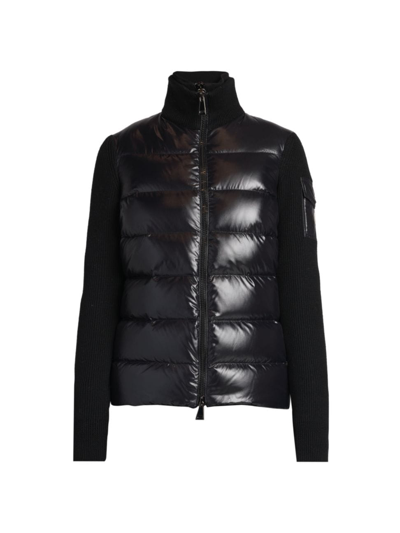 Moncler Puffer-front Wool Knit Cardigan In Black