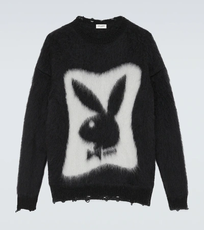 Saint Laurent Playboy Mohair Blend Knit Sweater In Black