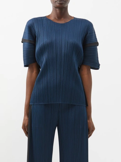 Issey Miyake Layered Sleeve Technical-pleated Top In Blue
