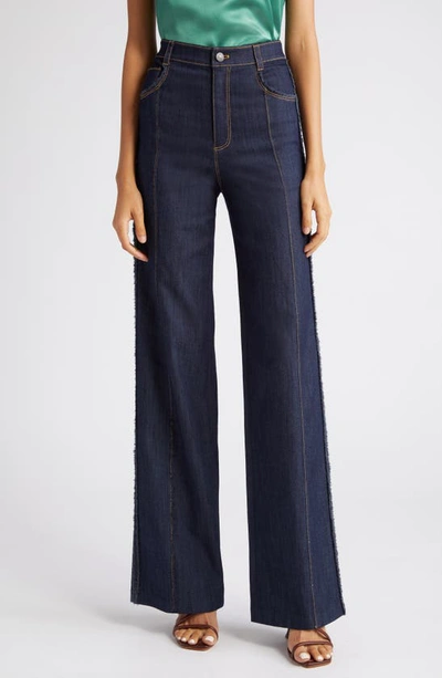 Cinq À Sept Francine Topstitched High-rise Straight-leg Trousers In Indigo