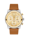 Movado Men's Swiss Chronograph Bold Verso Brown Leather Strap Watch 44mm In Camel / Gold / Gold Tone