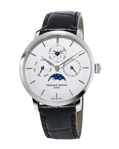 Frederique Constant 42mm Slimline Perpetual Calendar Manufacture Watch In White/black