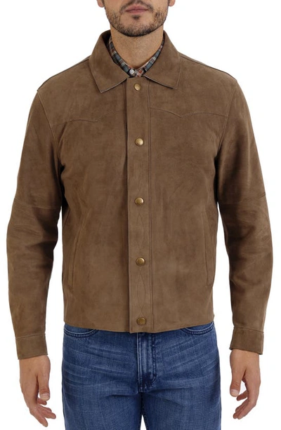 Frye Suede Long Sleeve Shacket In Middle Brown